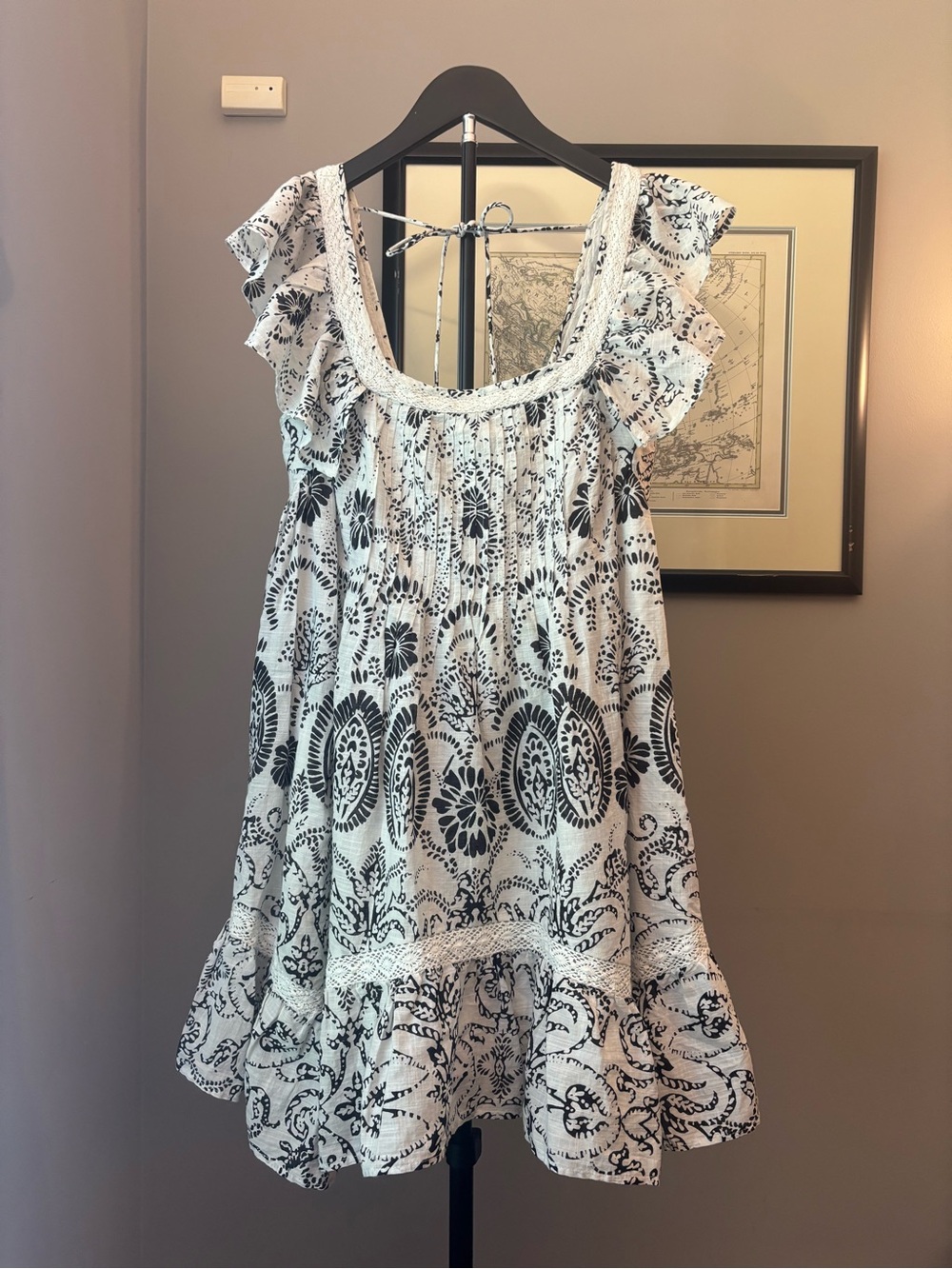 Maeve White and Black Floral Midi Dress